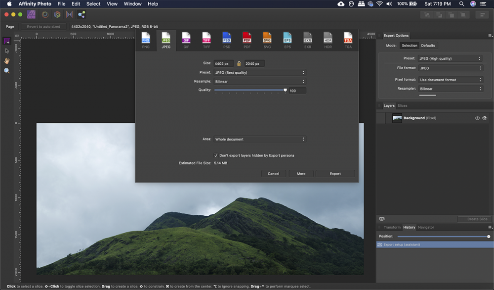 Export to multiple formats using Affinity Photo.